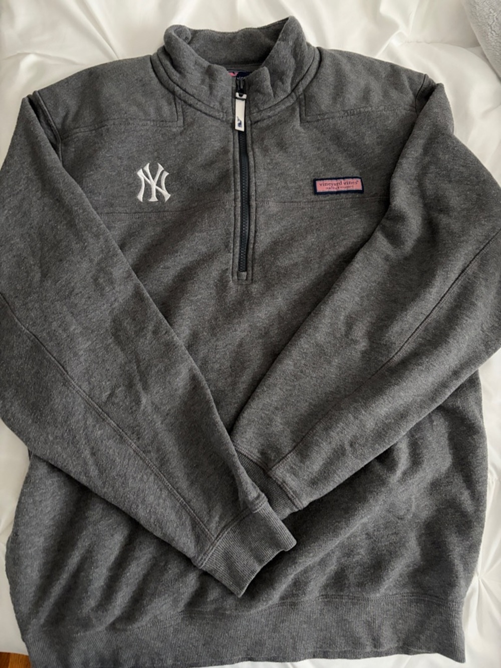 Vineyard Vines Men's Charcoal Gray Quarter-Zip Sweatshirt with White NY Logo